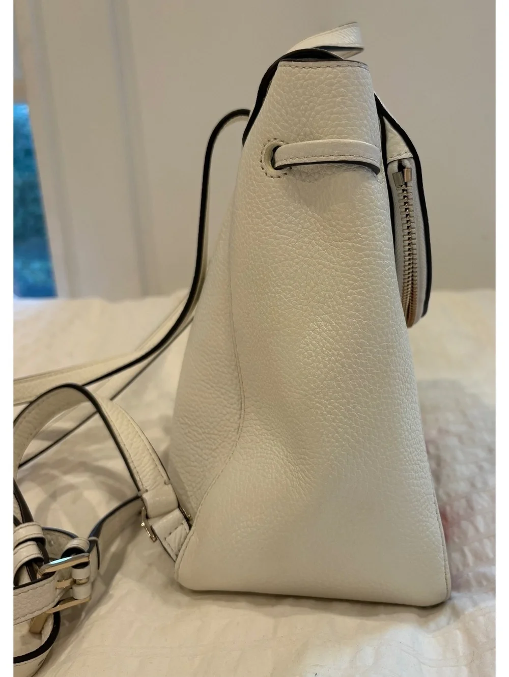 KATE SPADE LEILA LEATHER STRIPE CANVAS MEDIUM FLAP BACKPACK BAG MULTI